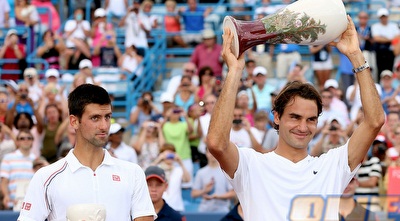 פדרר חוגג, המבט על פניו של ג´וקוביץ´ אומר הכל (GettyImages)