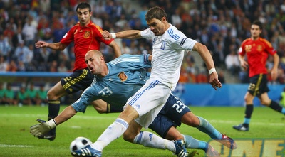 חריסטאס במדי יוון. ישחק בחוד ההתקפה (Gettyimages) חריסטאס במדי יוון. ישחק בחוד ההתקפה (Gettyimages)