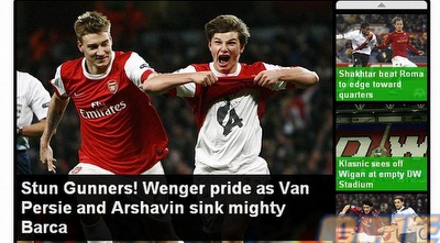 שער ה´דיילי מייל´: &qout;ואן פרסי וארשבין הטביעו את בארסה&qout; שער ה´דיילי מייל´: &qout;ואן פרסי וארשבין הטביעו את בארסה&qout;