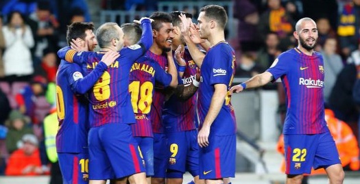 שחקני ברצלונה חוגגים (La Liga)