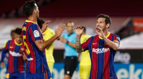ליאו מסי חוגג עם סרחיו בוסקטס (La Liga)